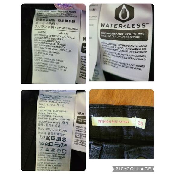 Levis 721 Skinny Jeans Sz 25 (24) High Rise Black Ripped Knees Distressed‎ - Picture 8 of 12